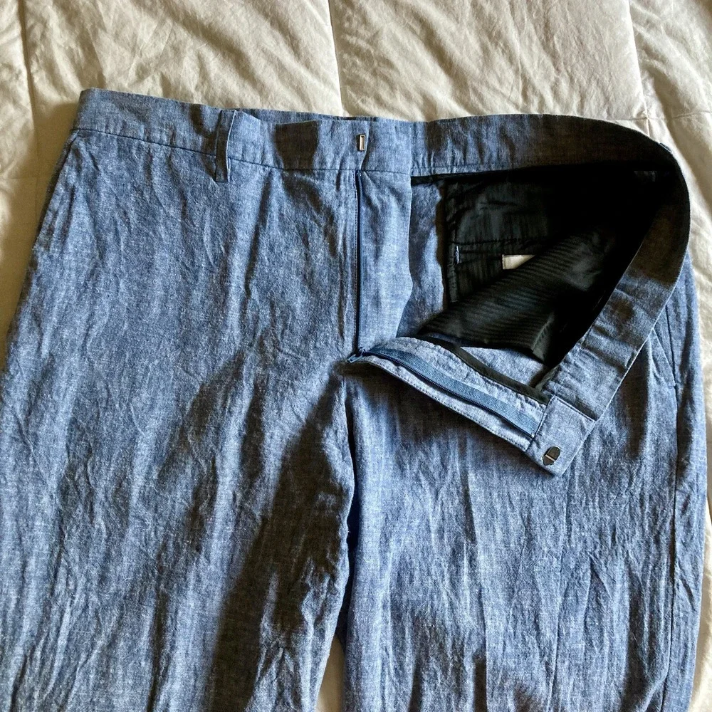 Perry Ellis Portfolio Linen Cotton Trouser Slack Mens 37.5x30.5 Baby Blue Breezy